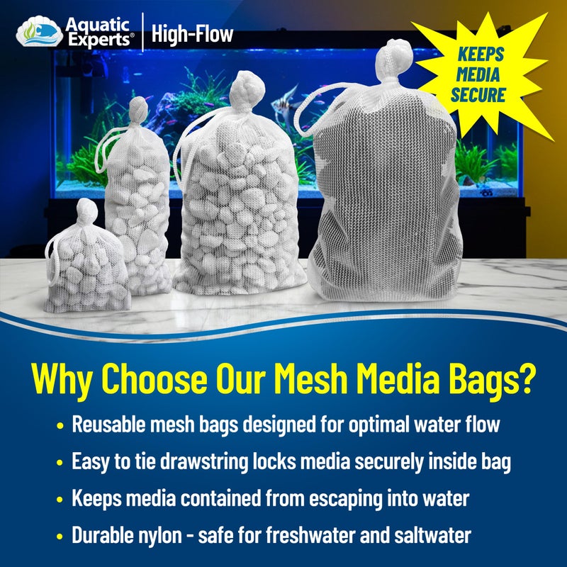 Aquatic Experts High Flow Filter Media Bag - Durable Filter Bags for Fish Tank, Secure Aquarium Media Bag with Drawstring, Media Bags for Aquarium and Pond, High Flow (White), 3â€ x 4â€ â€“ 4 Pack - Image 2